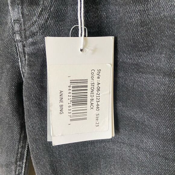 NWT Anine Bing Tristen Skinny Black Jeans Stoned Flare Mid Rise Size 23 - Picture 10 of 12